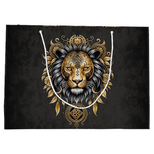 Majestueuze gouden leeuwenkop met zwarte manen. groot cadeauzakje (Achterkant)