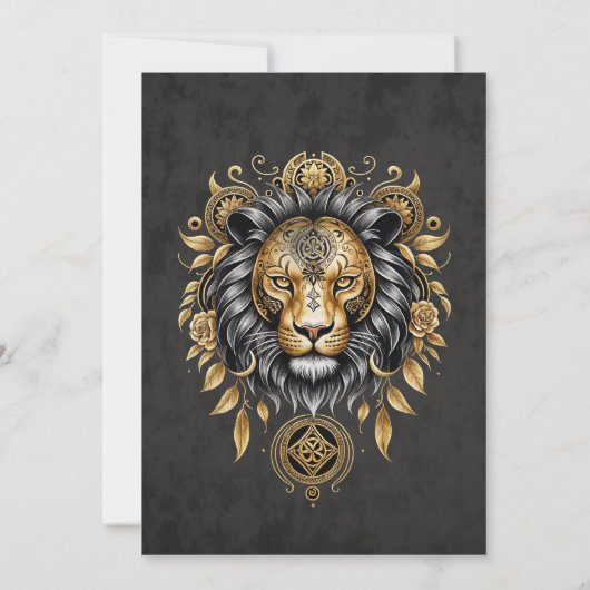 Majestueuze gouden leeuwenkop met zwarte manen. kaart (Achterkant)