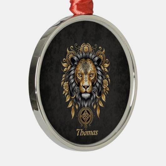 Majestueuze gouden leeuwenkop met zwarte manen. metalen ornament (Rechts)