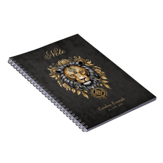 Majestueuze gouden leeuwenkop met zwarte manen notitieboek (Rechterzijde)