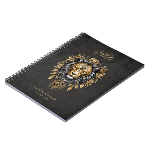 Majestueuze gouden leeuwenkop met zwarte manen notitieboek (Linkerzijde)