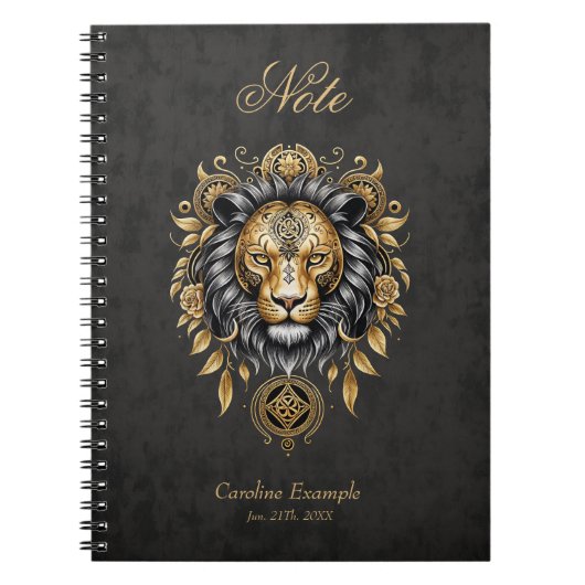Majestueuze gouden leeuwenkop met zwarte manen notitieboek (Voorkant)