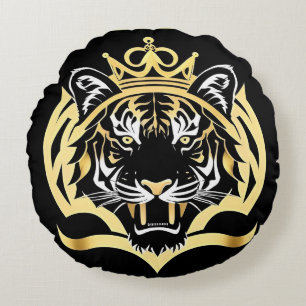 Majestueuze Gouden Tijger Illustratie Rond Kussen