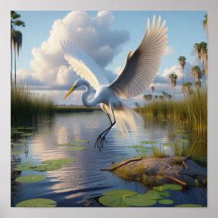 Majestueuze Great Egret in rustige wetlands Poster
