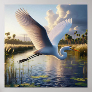 Majestueuze Great Egret in rustige wetlands Poster