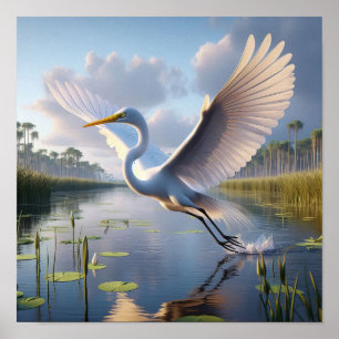 Majestueuze Great Egret in rustige wetlands Poster