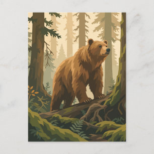 Majestueuze Grizzlybeer in Dennenbos Vector Kunst Briefkaart