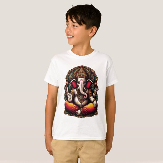 Majestueuze Heer Ganesha in Goddelijke Aura T-shirt (Voorkant volledig)