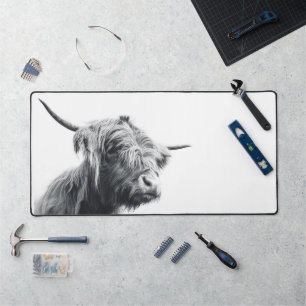 Majestueuze Highland-koe zwart en wit Bureaumat