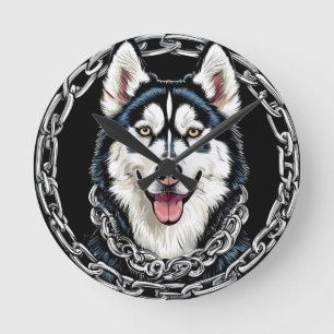Majestueuze Husky-hond met Krachtige Kleuren Ronde Klok