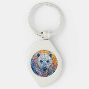Majestueuze ijsbeer glas-in-lood kunstwerk sleutelhanger