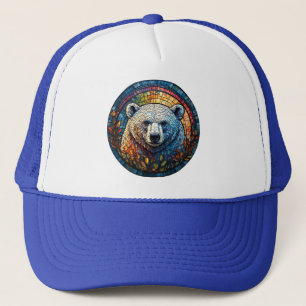 Majestueuze ijsbeer glas-in-lood kunstwerk trucker pet
