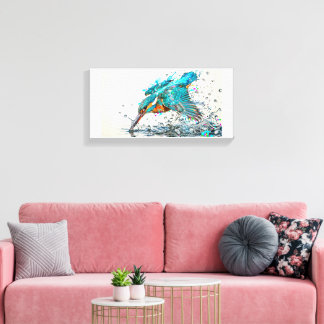 Majestueuze IJsvogel Duikt Wilde Dierenfotografie Canvas Afdruk