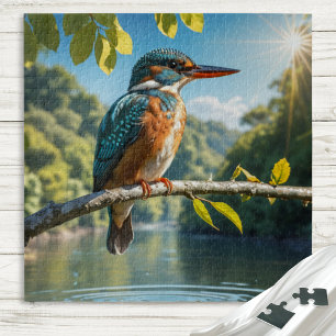 Majestueuze ijsvogel, wilde vogel bij rivier in de legpuzzel