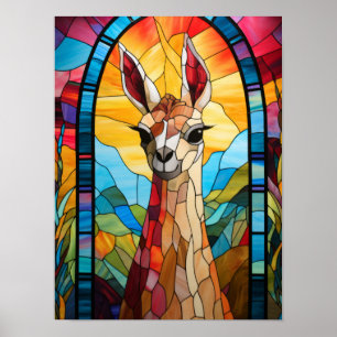 Majestueuze Lama Zonsondergang Glas-in-loodraam Ku Poster