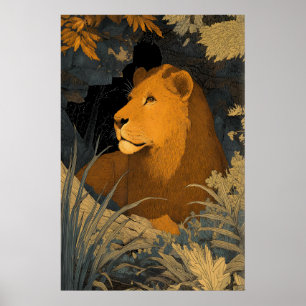 Majestueuze Leeuw Kunstprint Gestoorde Leeuw met B Poster