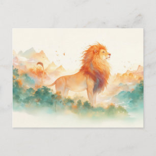 Majestueuze Leeuw Nevelige Bergwoud Briefkaart
