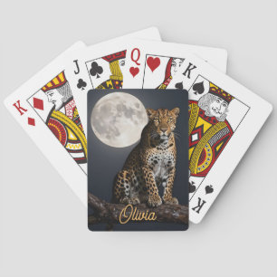 Majestueuze Luipaard en Volle Maan Persoonlijk Pokerkaarten