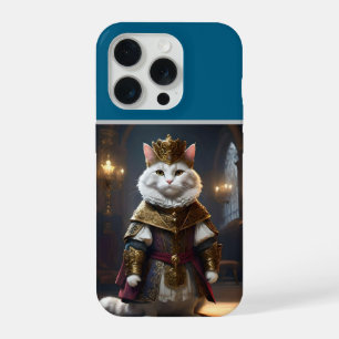 "Majestueuze Monarch: De Koninklijke Witte Kat in iPhone 15 Pro Hoesje
