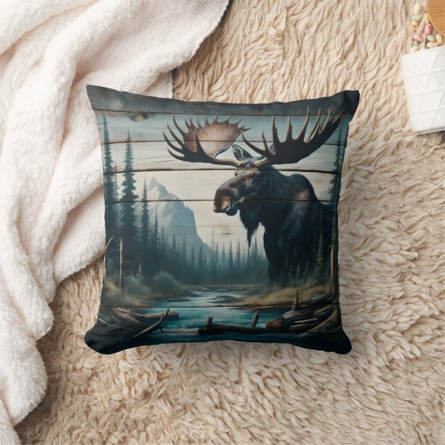 Majestueuze Moose in een sereen boslandschap Kussen (Deken)