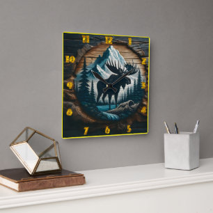 Majestueuze Moose in het beboste berglandschap Vierkante Klok