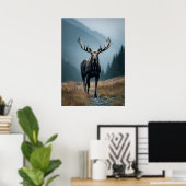 Majestueuze Moose in Mountain Valley Poster (Thuiskantoor)