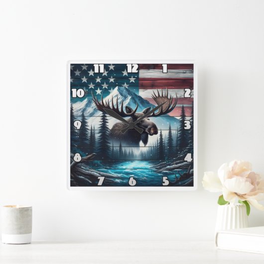 Majestueuze Moose met uitzicht op het Amerikaanse  Vierkante Klok (Huis)