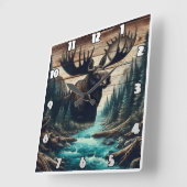 Majestueuze Moose met uitzicht op het serene rivie Vierkante Klok (Hoek)