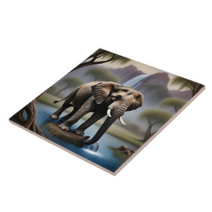 Majestueuze olifant bij rustige waterval in de sch tegeltje