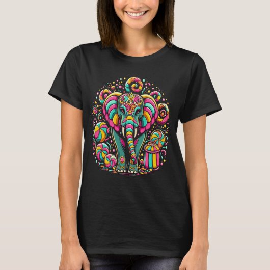 Majestueuze olifant versierd met levendige Design T-shirt (Voorkant)