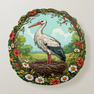 Majestueuze ooievaar rustend in een kleurrijk lent rond kussen