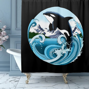 Majestueuze Orka Moordwalvis Blauwe Golven Oceaan Douchegordijn