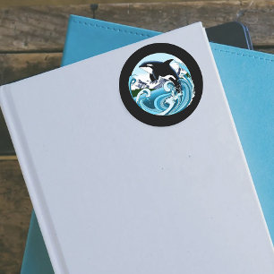 Majestueuze Orka Moordwalvis Blauwe Golven Oceaan Ronde Sticker