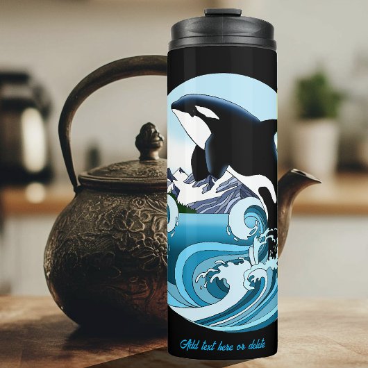 Majestueuze Orka Moordwalvis Blauwe Golven Oceaan Thermosbeker