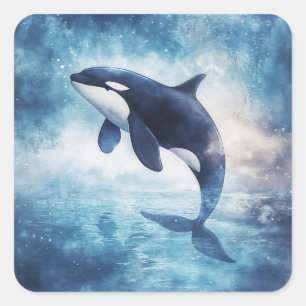 Majestueuze Orka Rijzend Tussen de Sterren Vierkante Sticker