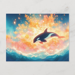 Majestueuze Orka Zonsondergang Oceaan Briefkaart