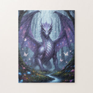 Majestueuze paarse draak in bos legpuzzel