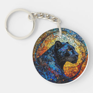 Majestueuze Panter Glas-in-Lood Kunstwerk Sleutelhanger