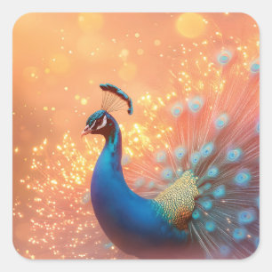Majestueuze Pauw met Levendig Plumage Vierkante Sticker