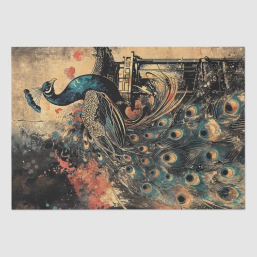 Majestueuze pauw op de Oosterse Pagode Tissuepapier (Voorkant)