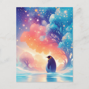 Majestueuze Pinguïn in Magisch Gloeiend Woud Briefkaart