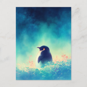 Majestueuze Pinguïn in Somber Turkoois Weiland Briefkaart