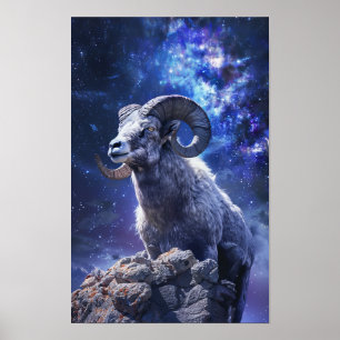 Majestueuze Ram Astrologie Realistisch Schilderen Poster