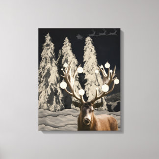 Majestueuze Rendier Sneeuw Kerst Canvas Muurkunst Afdruk