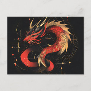 Majestueuze rode en gouden Chinese drakenkunst Feestdagenkaart