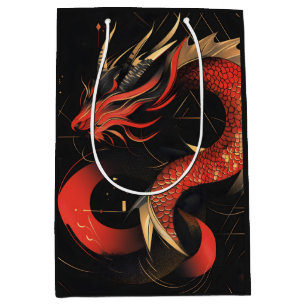 Majestueuze rode en gouden Chinese drakenkunst Medium Cadeauzakje