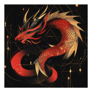 Majestueuze rode en gouden Chinese drakenkunst Perfect Poster