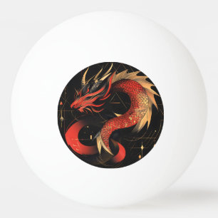 Majestueuze rode en gouden Chinese drakenkunst Pingpongballen