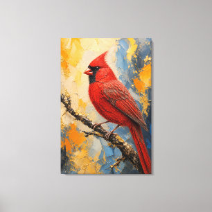 Majestueuze Rode Kardinaal Luxe Impasto Canvasprin Canvas Afdruk
