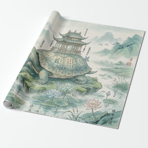 Majestueuze Schildpadpagode Inktkunst Cadeaupapier